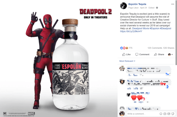 Den tidlige susen fra Deadpool-overtakelsen fikk folk til å snakke om og dele Espolòn-merket.