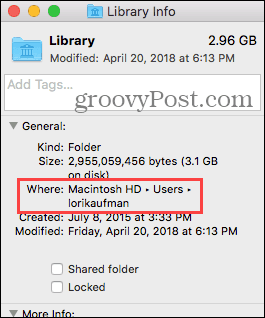 Bibliotekets mappeplassering på Mac