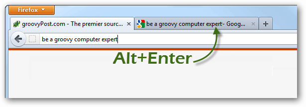 alt + enter for å åpne nye faner fra Firefox-søk