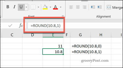 RUNDEN-funksjonen i Excel