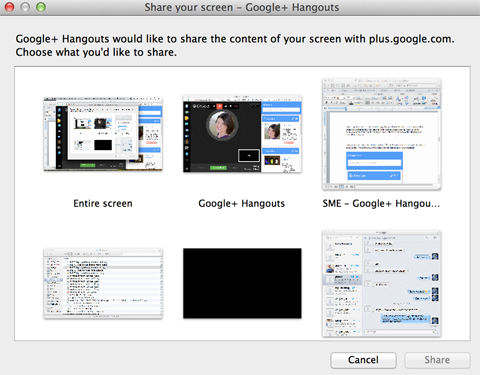 google + hangouts skjermdelingsalternativer