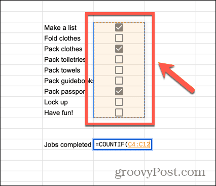 google sheets velg område