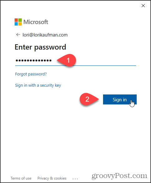 Skriv inn passord for Microsoft e-post