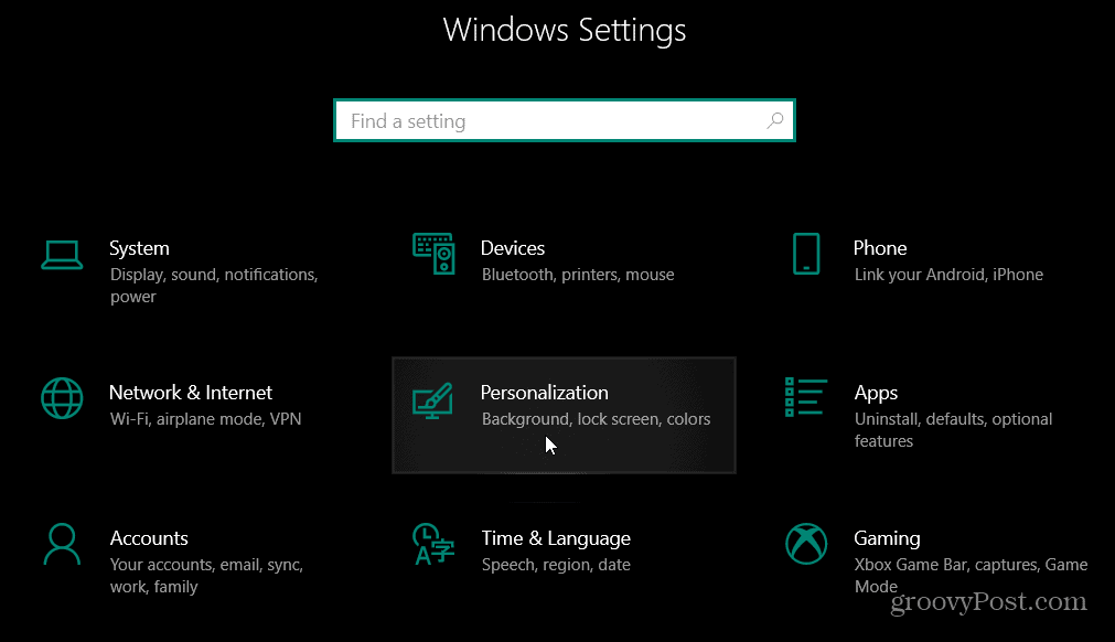 Personaliseringsinnstillinger Windows 10