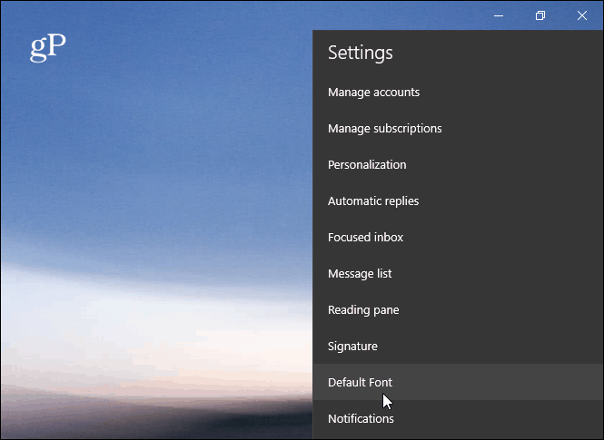 Standard font Windows 10 Mail-app