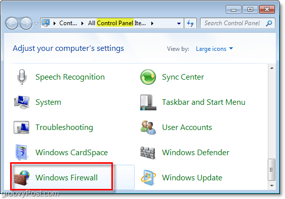 åpne Windows-brannmuren i Windows 7 fra kontrollpanelet