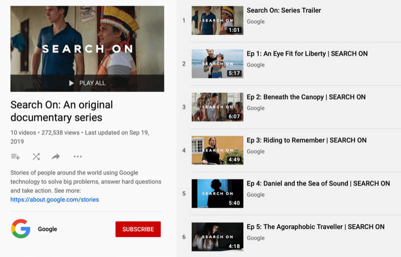 YouTube-spilleliste for Google docuseries Search On