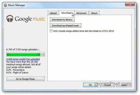 google musikk nedlastingsfane