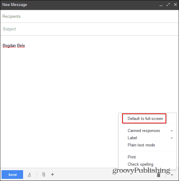 Ny Gmail Compose fullskjerm