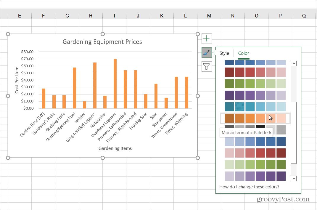 Endre fargestil stolpediagram Excel