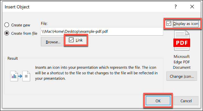 Sette inn en PDF-fil som et objekt i PowerPoint