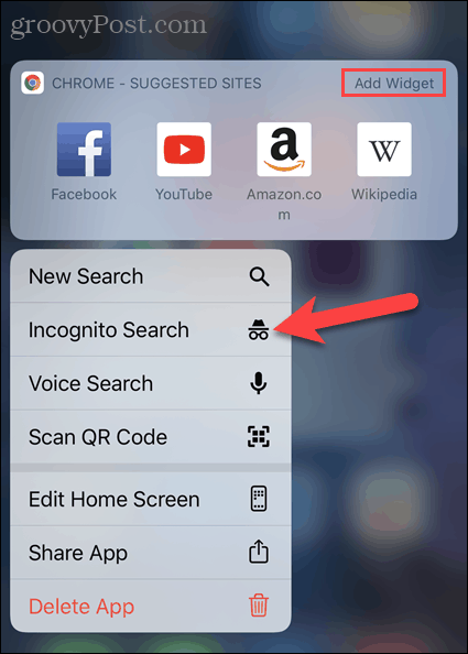 Trykk på Ny inkognitofane fra Chrome-appikonet på iOS