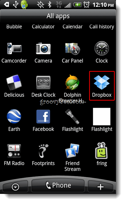Android Dropbox Start Dropbox-ikonet