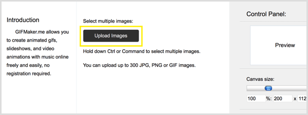 GIFMaker.me laster opp bilder for å lage GIF