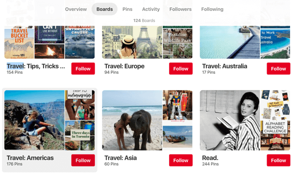 Tips om hvordan du kan forbedre Pinterest-rekkevidden din, eksempel 1, Endless Bliss reiseadvies Pinterest styrer organisert region