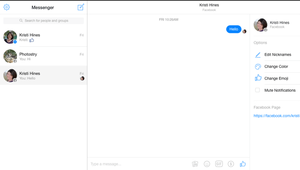 facebook messenger-skjerm på stasjonær nettleser