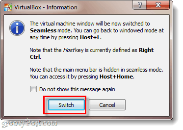 informasjonsvindu for virtualbox