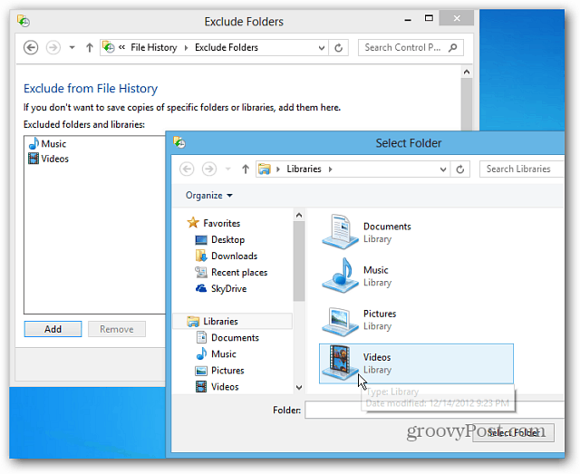 Konfigurer Windows 8 filhistorikk for å gjenopprette slettede filer