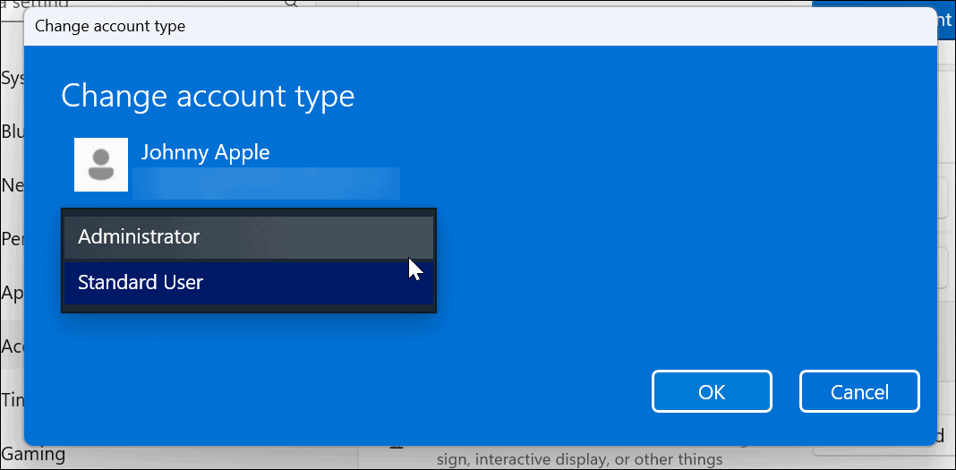 Endre kontotype på Windows 11