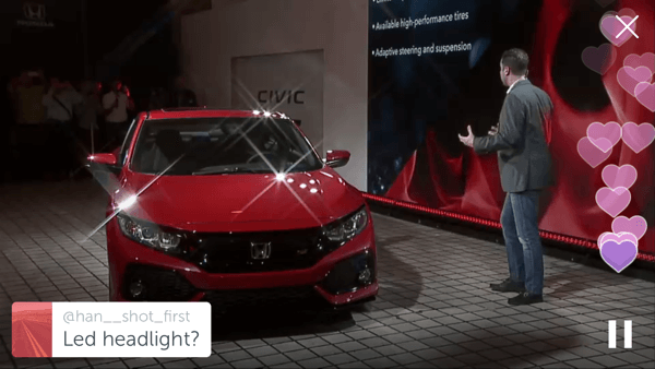 Honda brukte Periscope for å avsløre sin Civic SI prototype i 2017.