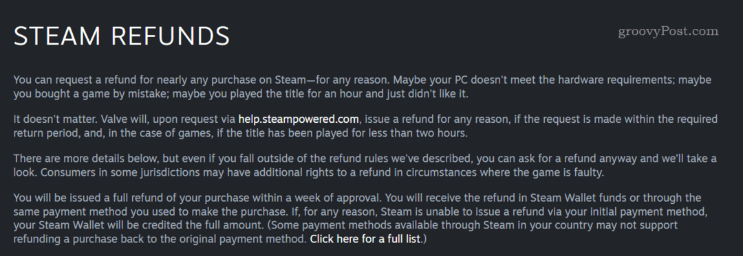 Refusjonspolicy for Steam