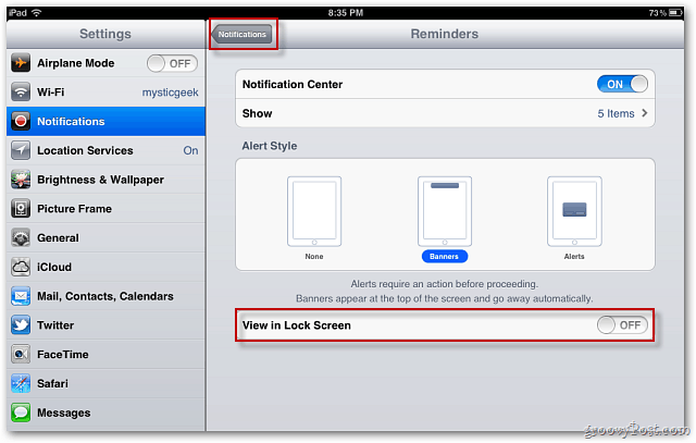 Apple iOS 5: Deaktiver varsler fra å vises på låseskjermen
