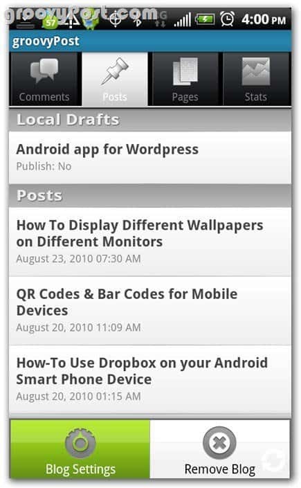 Wordpress på Android Posts anmeldelse - utkast