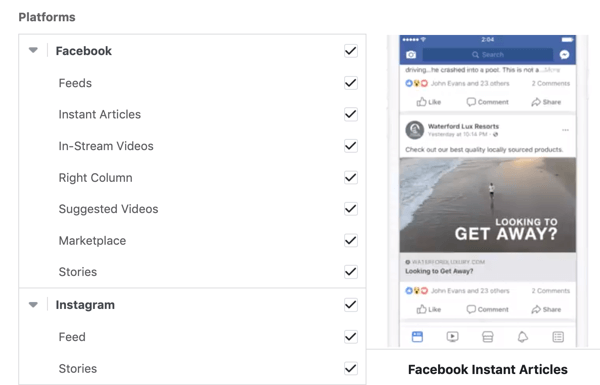Alternativer for plassering av Facebook-kampanjer