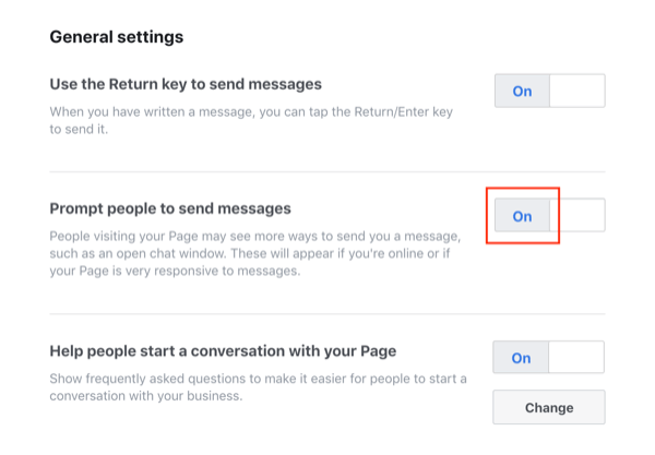 Facebook Messenger Send Messages-funksjonen.