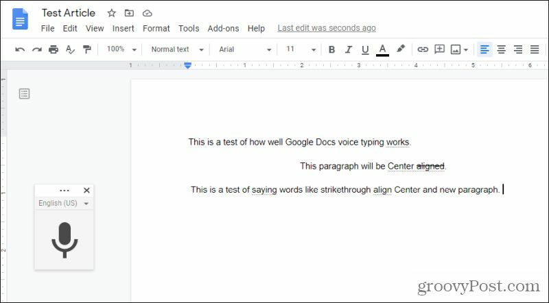 si spesielle kommandoer i Google Docs stemmeskriving