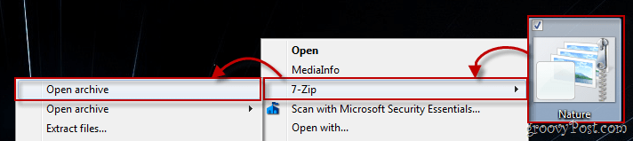 Windows 7 hurtigmeny med 7-zip