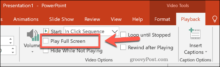 Innstille en video til å spille av fullskjerm i PowerPoint