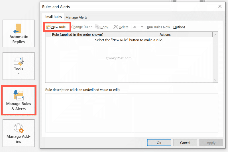 Opprette en ny regel i Outlook