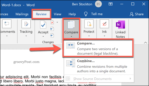 Sammenligning av to Microsoft Word-dokumenter