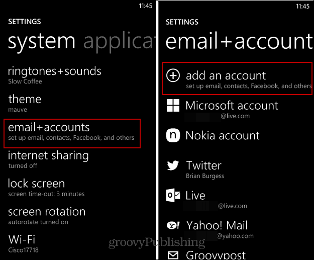 Hvordan sette opp e-post og sosiale kontoer på Windows Phone