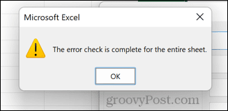 excel feilkontroll fullført