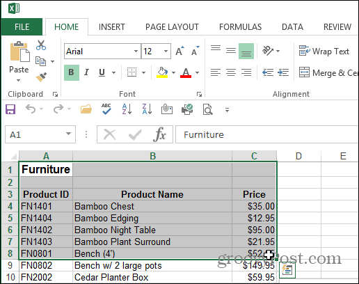 Velg Excel-dokumentområde