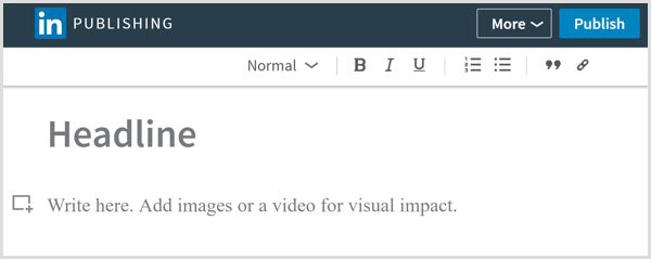 LinkedIn publiseringsverktøy for å skrive artikler i lang form