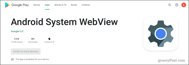Android System WebView i Google Play Store