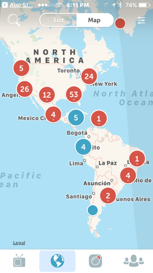 Periscopes kart gjør det enkelt for seere å finne live streams over hele verden.