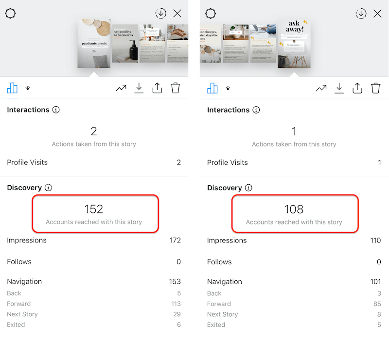 instagram historiedata som viser siste lysbilde vs. første lysbildet