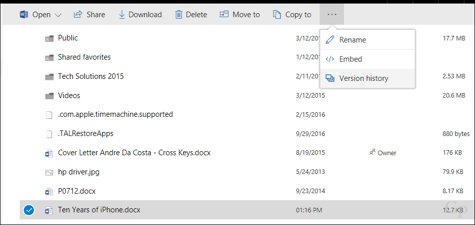 Gjenopprett tidligere versjoner av filer i OneDrive