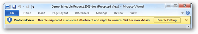 Deaktiver beskyttet visning for Outlook-vedlegg
