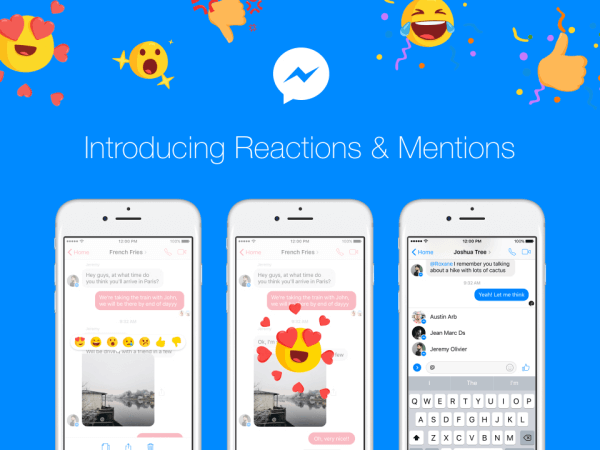 Facebook Messenger lanserer reaksjoner og omtaler globalt de neste dagene.