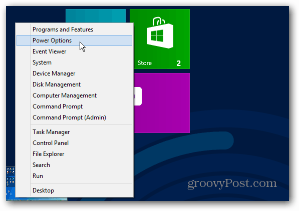 Strømmeny Windows 8 Startskjermbilde