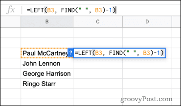 Bruke VENSTRE-funksjonen i Google Sheets