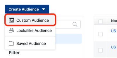 trinn 1 av hvordan du oppretter Facebook tilpasset publikum