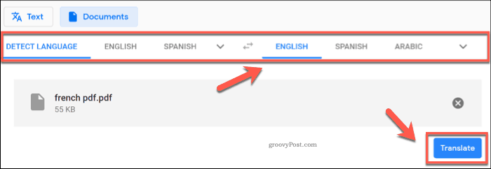 Oversette et dokument ved hjelp av Google Translate