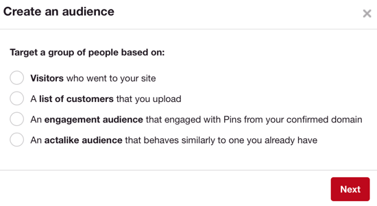 Pinterest's publikum fungerer på samme måte som Facebooks tilpassede målgrupper.