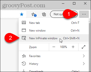 Velg Nytt InPrivate-vindu i Edge